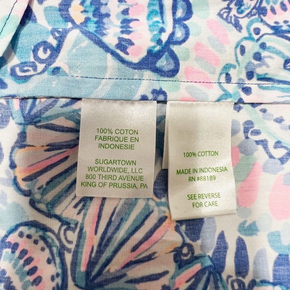 Lilly Pulitzer Novella Ruffle Hem Cotton Top Blue Grotto Commotion In The Ocean - Picture 3 of 4